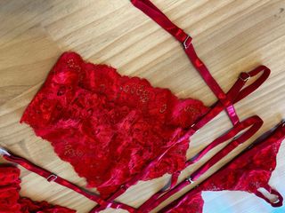 Conjunto Lenceria Encaje Rojo Talla Única
