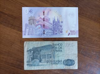 Billete 500 pesetas y billete 0 euros Sevilla