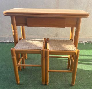 Mesa libro extensible 90x40 + 2 taburetes