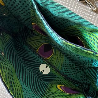 Bolso banderola vaquero y tela estampada, 27x20 cm