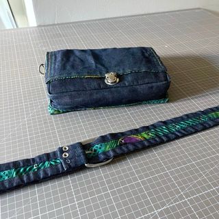 Bolso banderola vaquero y tela estampada, 27x20 cm