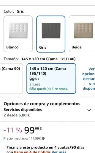 Cabecero tapizado gris 145x120 cm