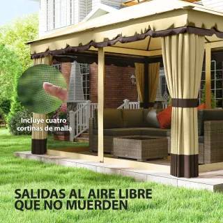 Cenador Jardín 3.7x3m Doble Techo Cortinas