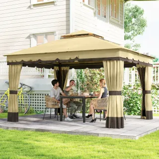 Cenador Jardín 3.7x3m Doble Techo Cortinas
