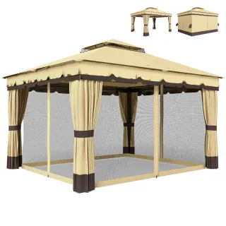 Cenador Jardín 3.7x3m Doble Techo Cortinas