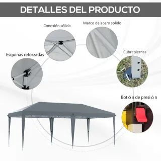 Carpa Gazebo Plegable 6x3m Gris
