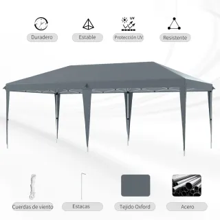 Carpa Gazebo Plegable 6x3m Gris