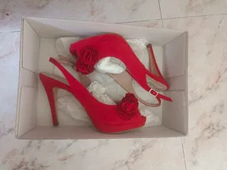 Sandalias ante Rojo Flores Tacon