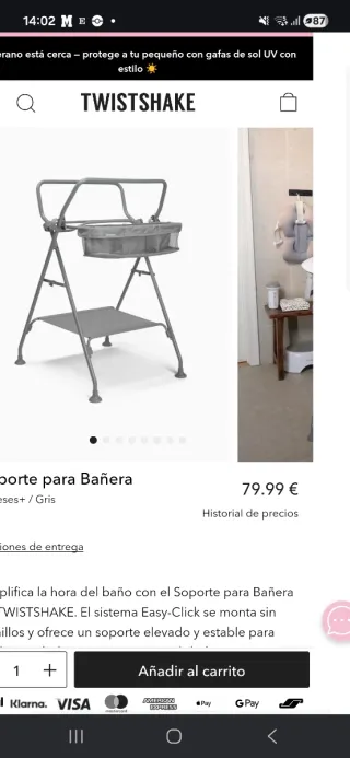 Soporte bañera bebe Twistshake gris