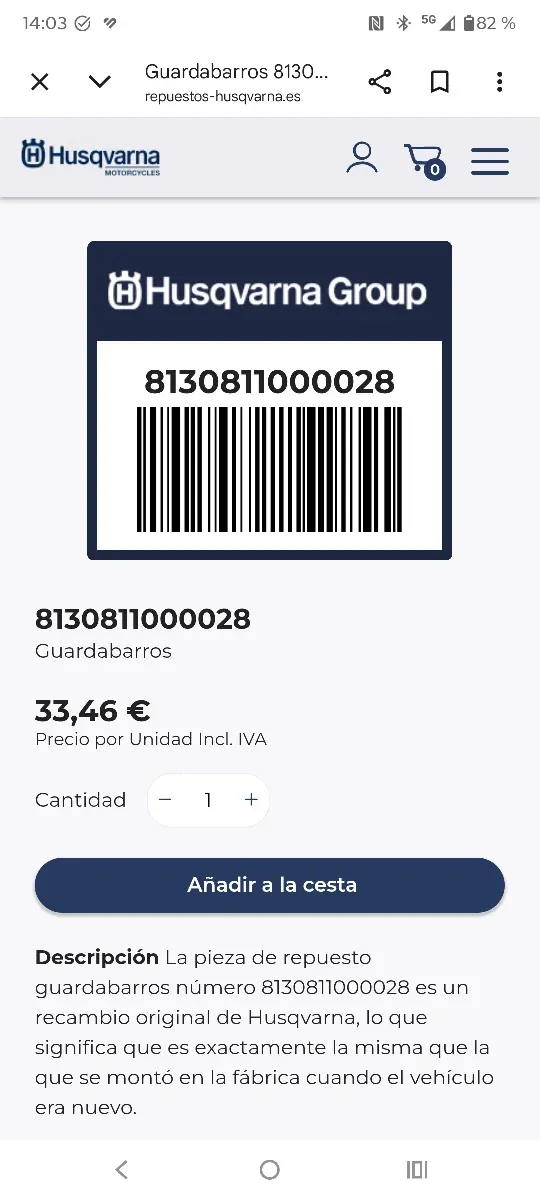 Guardabarros delantero Husqvarna