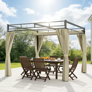 Pérgola Jardín 3x3m Techo Retráctil Cortinas