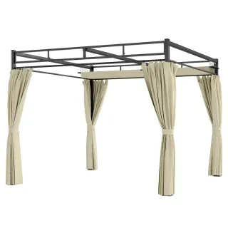 Pérgola Jardín 3x3m Techo Retráctil Cortinas