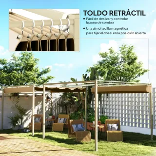 Pérgola 3x3m Techo Retráctil Beige