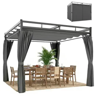 Pérgola de Jardín 3x3m con Techo Retráctil