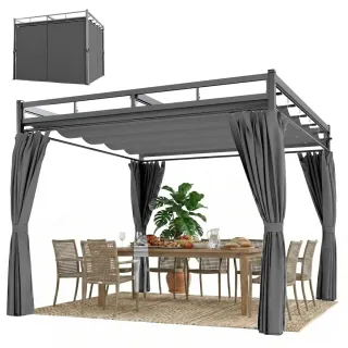 Pérgola de Jardín 3x3m con Techo Retráctil