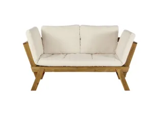 Sofá exterior madera cojines beige/marrón