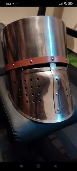 Casco Cruzado Medieval Acero Toledo Cuero