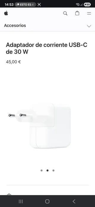 Cargador MagSafe 1m + Adaptador 30W (usb C) Apple