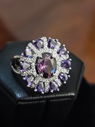 Anello donna con pietre viola e argento