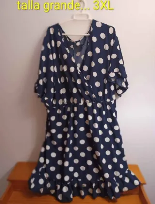 Vestido Talla Grande Lunares Azul 3XL