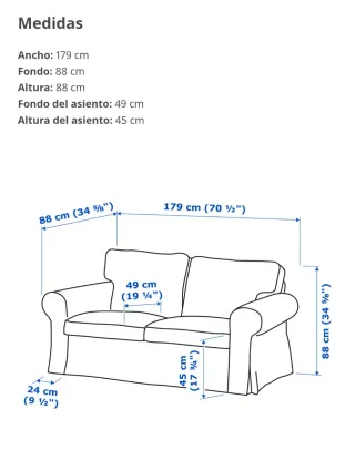 Sofá EKTORP 2 plazas IKEA Tela Gris