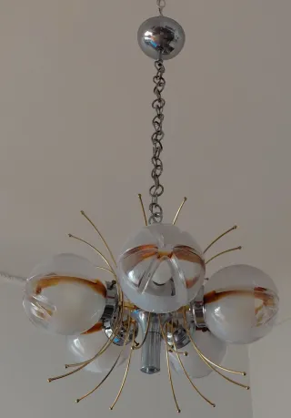 Lampadario Mazzega Murano Vetro Metallo Anni 60