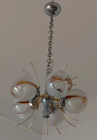 Lampadario Mazzega Murano Vetro Metallo Anni 60