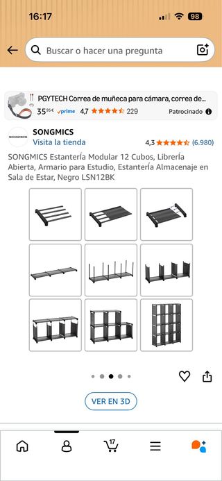 Estantería modular gris y transparente