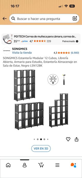 Estantería modular gris y transparente