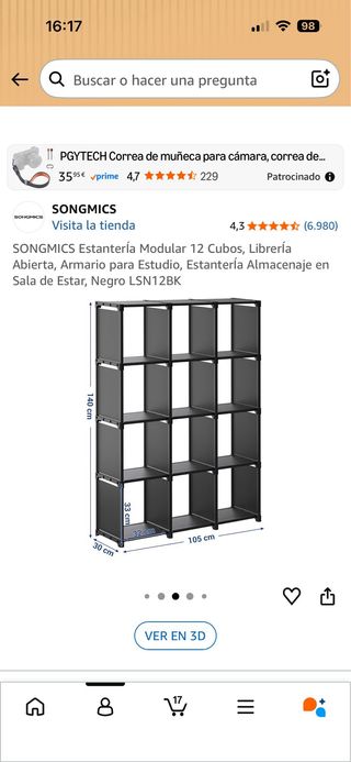 Estantería modular gris y transparente
