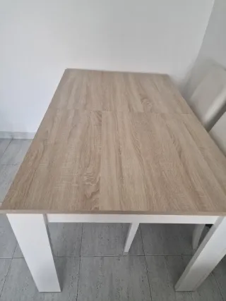 Mesa comedor extensible madera y blanco