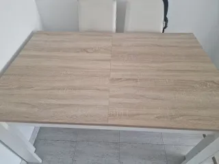 Mesa comedor extensible madera y blanco