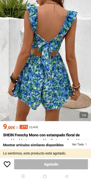 Mono corto Shein floral azul y verde