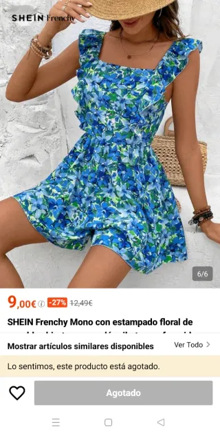 Mono corto Shein floral azul y verde