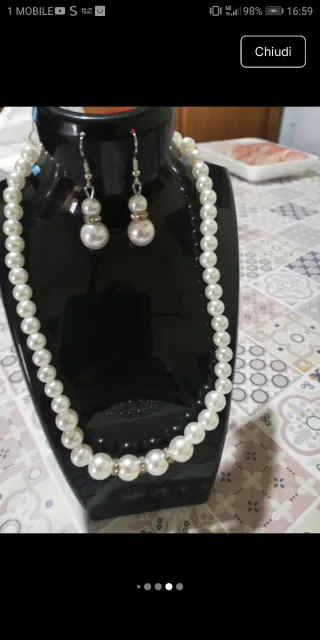 Set collana, bracciale e orecchini perla