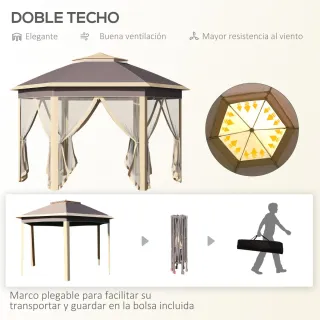 Cenador Hexagonal 4x3.4m Beige/Marrón