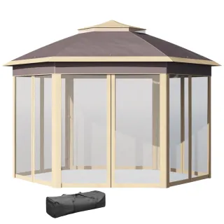 Cenador Hexagonal 4x3.4m Beige/Marrón
