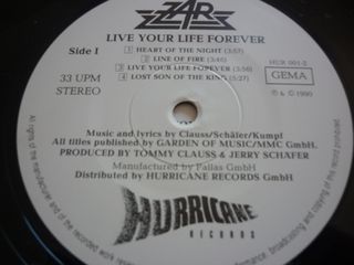 Zar - "Live Your Life Forever" LP