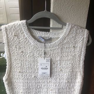 Vestido Zara Blanco Perlas Talla XL