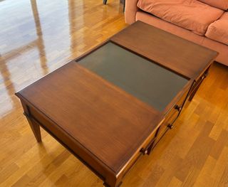 Mesa centro madera vitrina y cajones