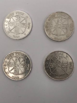 4 Monedas 100 Pesetas Plata Franco 1966*66.