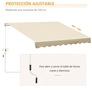 Toldo de pared beige con manivela