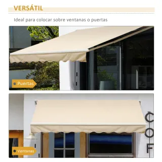Toldo de pared beige con manivela