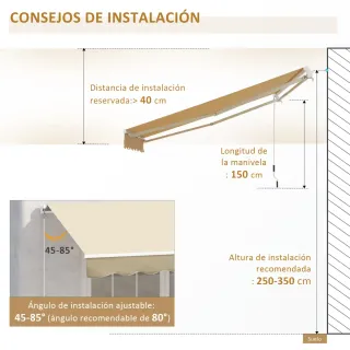 Toldo de pared beige con manivela