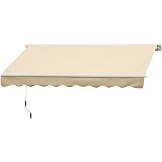 Toldo de pared beige con manivela