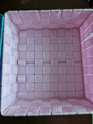 2 Cestini Tessuto Metallo Blu Rosa