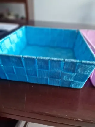 2 Cestini Tessuto Metallo Blu Rosa