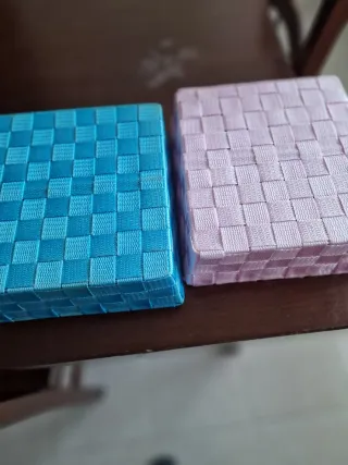 2 Cestini Tessuto Metallo Blu Rosa