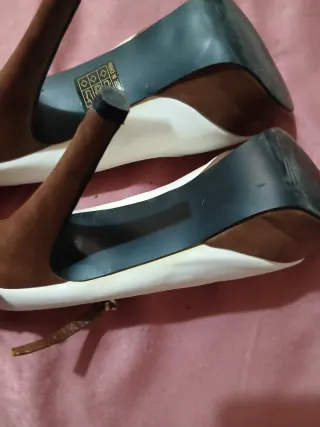 Scarpe con tacco zeppa bicolore crema/marrone
