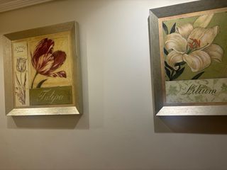 Lote 2 cuadros florales mas mesa de centro madera